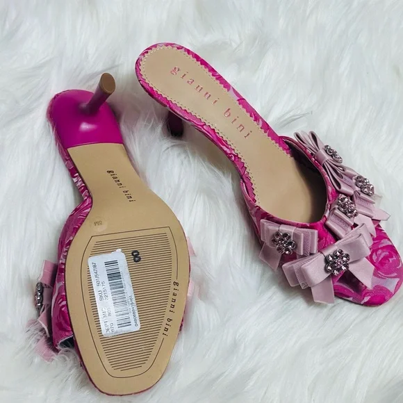 Gianni Bini Pink Floral Embellished Mules - Picture 3 of 6